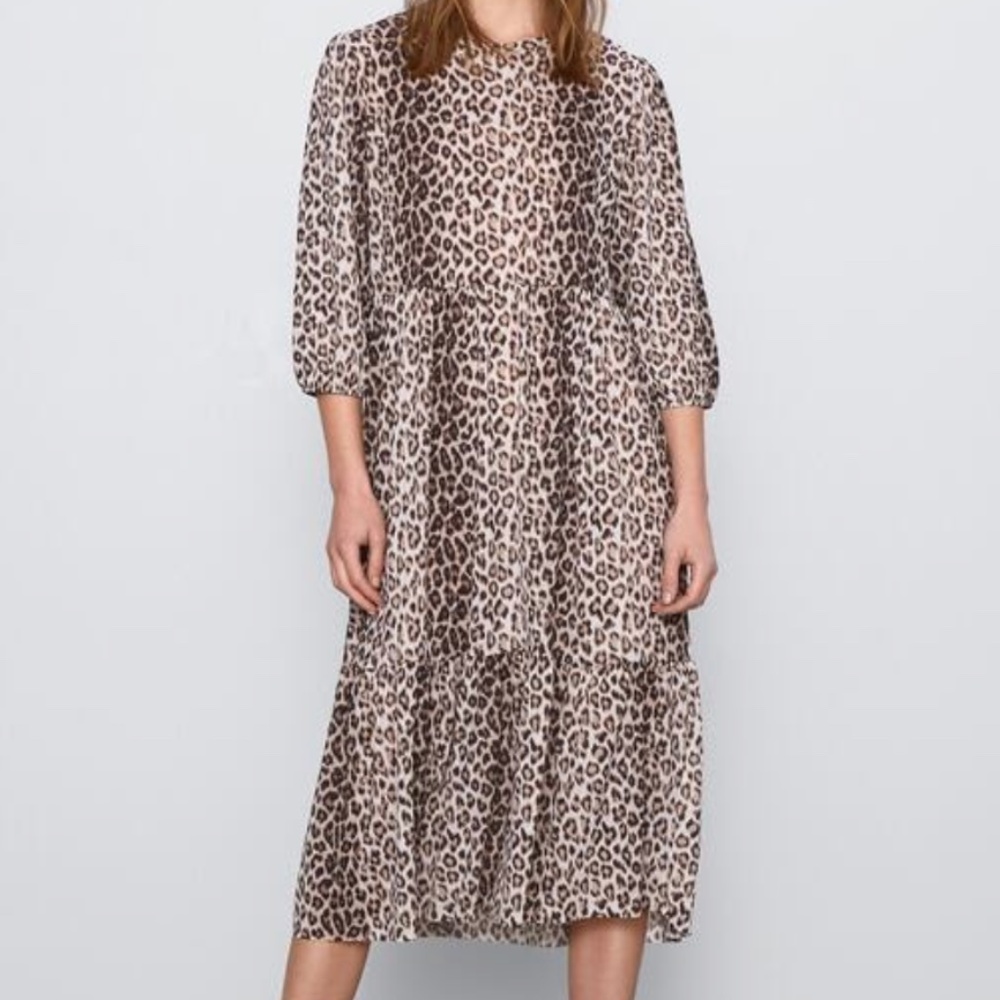 NWT Zara Printed Leopard Midi Dress - M - New